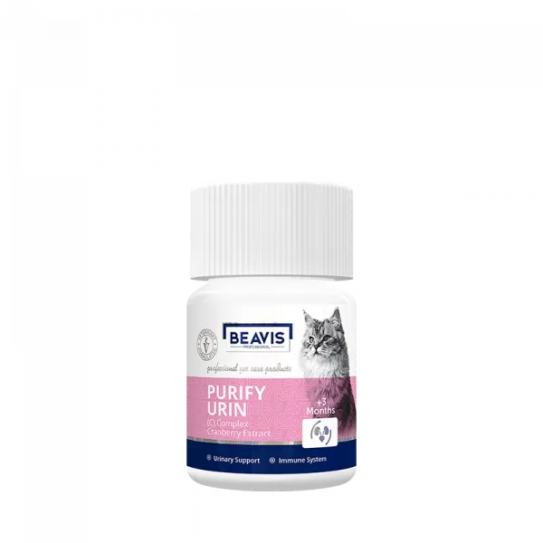 PURIFY URIN Kediler için Taşıyıcısı Kızılcık Özü olan C Vitamini Tableti
