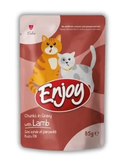 Enjoy  85 Gr Sos İçinde Et Parçacıklı Kuzu Etli Yetişkin Kedi Pouch Maması
