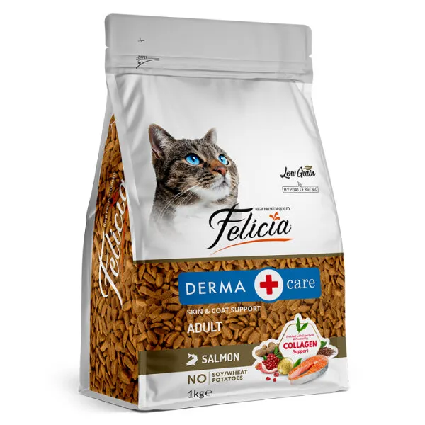 Felicia 1 Kg Kolajenli Somonlu Az Tahıllı Yetişkin Kedi Maması HypoAllergenic Kedi Maması