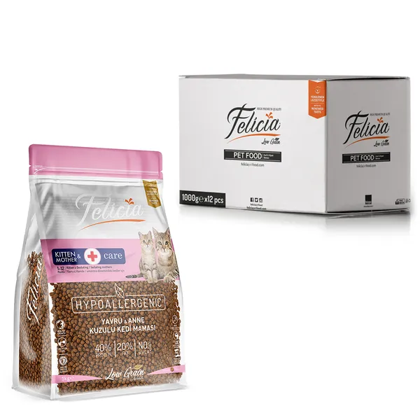 Felicia 1 Kg Kolajenli Kuzulu Az Tahıllı Yavru Kedi Maması HypoAllergenic Kedi Maması