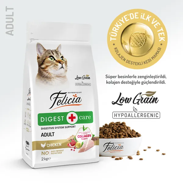 Felicia 2 Kg Kolajenli Tavuklu Az Tahıllı Yetişkin Kedi Maması HypoAllergenic Kedi Maması