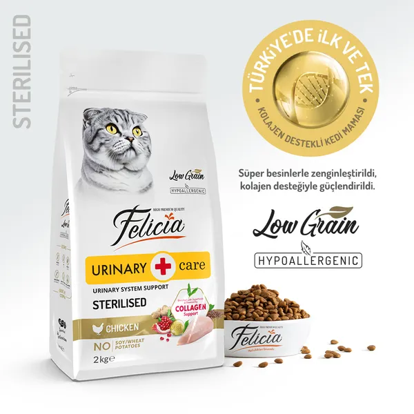 Felicia 2 Kg Kolajenli Tavuklu Az Tahıllı Kısırlaştırılmış Kedi Maması HypoAllergenic Kedi Maması