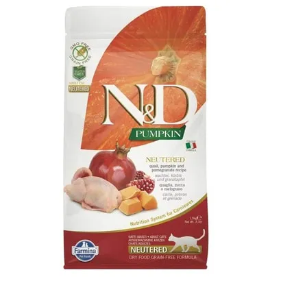 N&D Pumpkin Tahılsız Bıldırcın Etli Bal Kabaklı ve Narlı Kısırlaştırılmış Kedi Maması 1.5 Kg