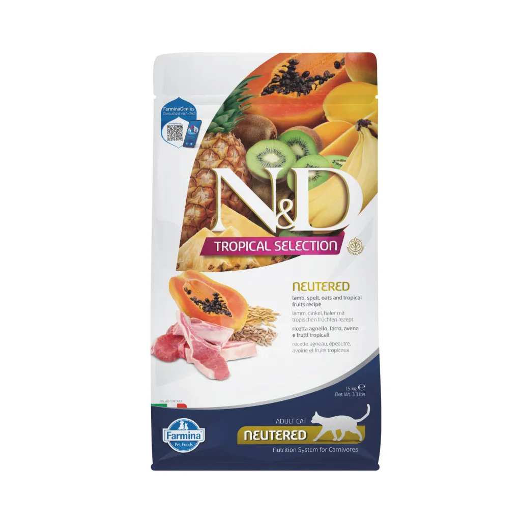 N&D Tropical Selection Kuzu Etli ve Tropikal Meyveli Kısırlaştırılmış Kedi Maması 1,5kg