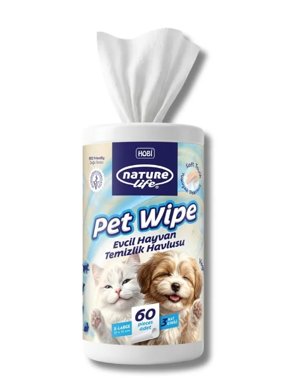 Naturelife Pet Wipe Evcil Hayvan Temizlik Havlusu 60 Adet (XL)