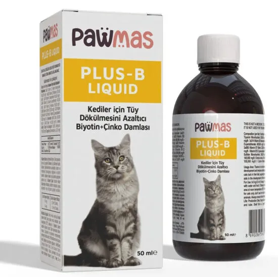 Pawmas Plus-B Liquid Kediler İçin Tüy Dökülmesini Azaltıcı Biyotin ve Çinko Kedi Damlası 50 ML