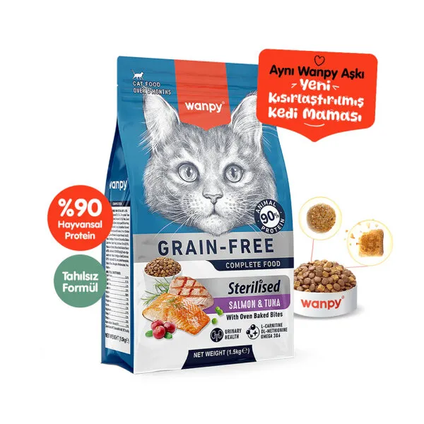 Wanpy Tahılsız Somon&Tuna Kısırlaştırılmış Kedi Maması 1,5 kg