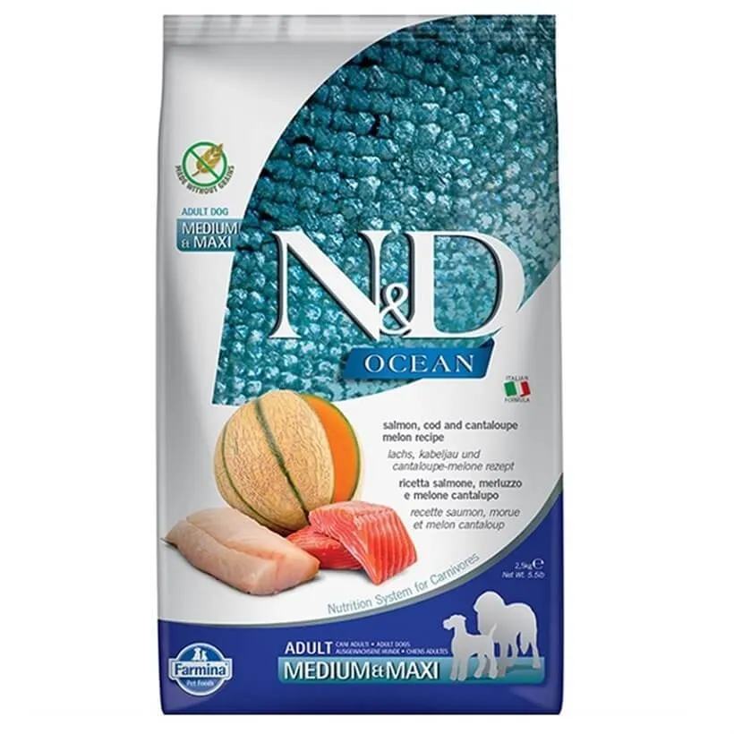 N&D Ocean Balıklı & Kavunlu Tahılsız Yetişkin Köpek Maması 2.5 Kg Medium/Maxi