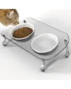 Kedi Mama Kabı, Kedi Köpek Mama ve Su Kabı, Çift Kaseli 15° Eğimli Yükseltilmiş Mama Kabı ( Transparan-Beyaz)