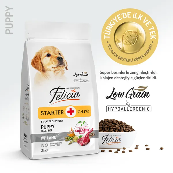 Felicia 3 Kg Kolajenli Kuzulu Az Tahıllı Flexi Size Yavru Köpek Maması HypoAllergenic Köpek Maması
